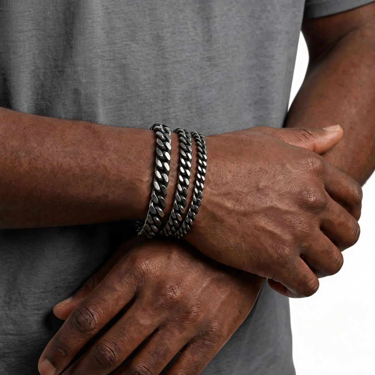 Retro Cuban Chain Bracelets for Men,Vintage Antique Stainless Steel Curb Dome Link Wristband,Rock Punk Stylish Jewelry Gifts