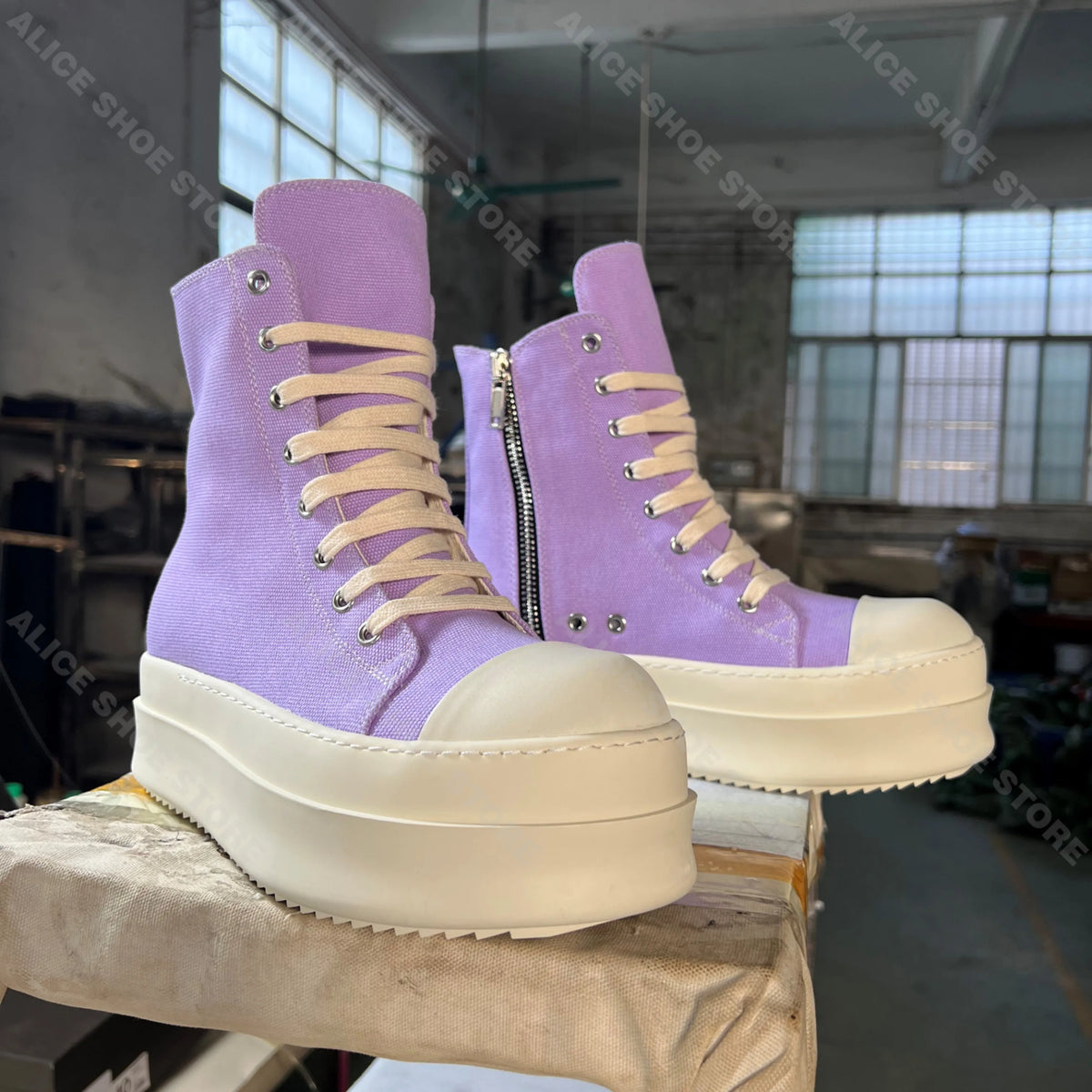 Luxury Flat Platform Women Shoe Canvas Royal Designer Lady Ankle Boot 6cm High Purple Zipper Dress Shoe Casual Flat Street Shoe