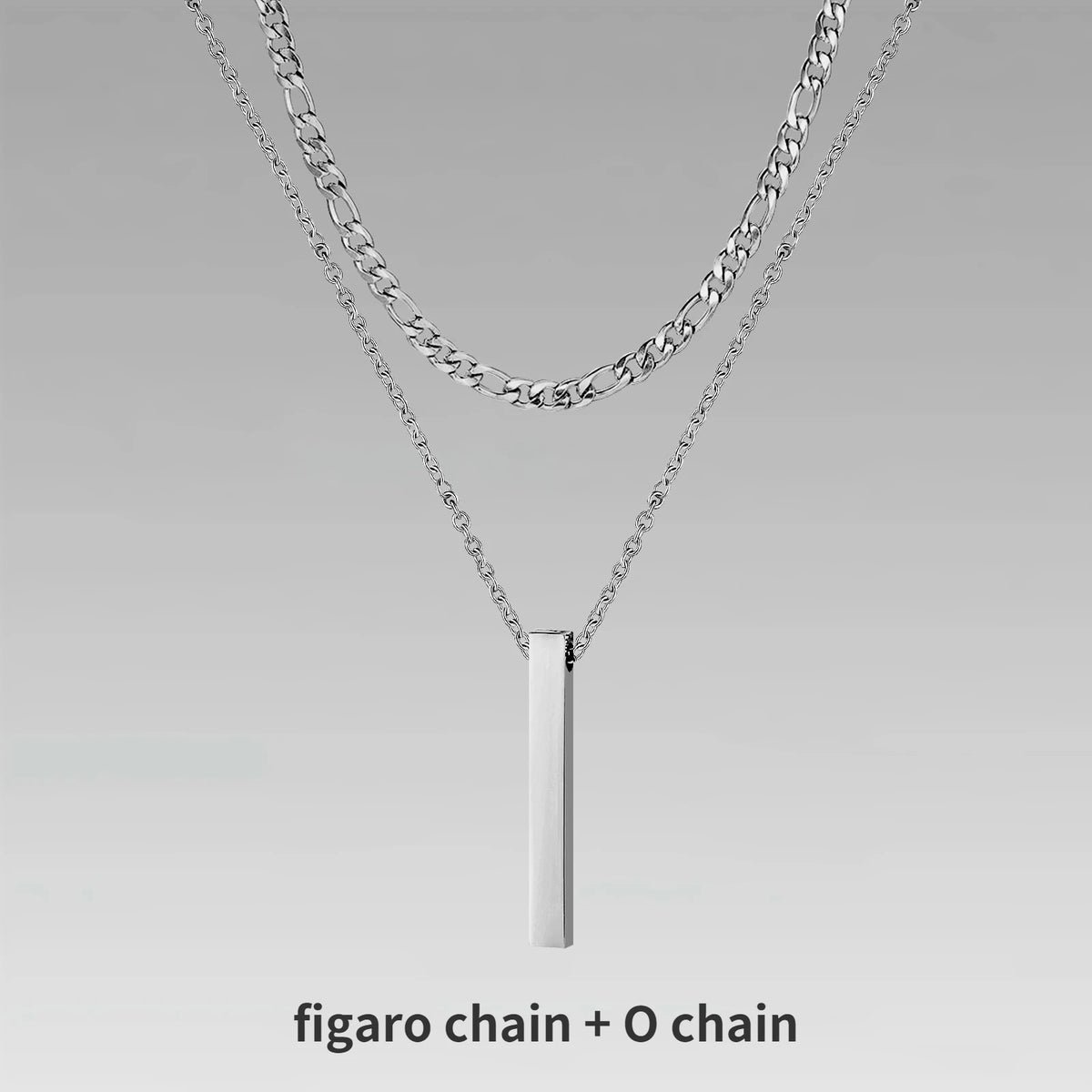 Mens Vertical Bar Necklaces,Stacking Stainless Steel Geometric Pendant with Wheat Rope Cuban Chain,Male Jewelry Gift