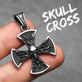 PENDRA Flame Skull Cross Steel Necklace