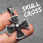 PENDRA Flame Skull Cross Steel Necklace