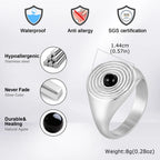 Men's Stainless Steel Signet Ring,Vintage Natural Stone Black Onyx Round Ring,Daily Wear Jewelry Gift