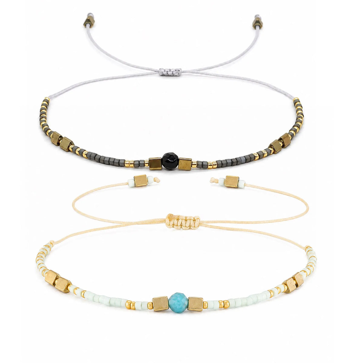 1/2/3pcs Boho Beaded Bracelets for Men,Handmade Mini Gold Color Stainless Steel Beads Glass Seeds Wristband,Summer Jewelry