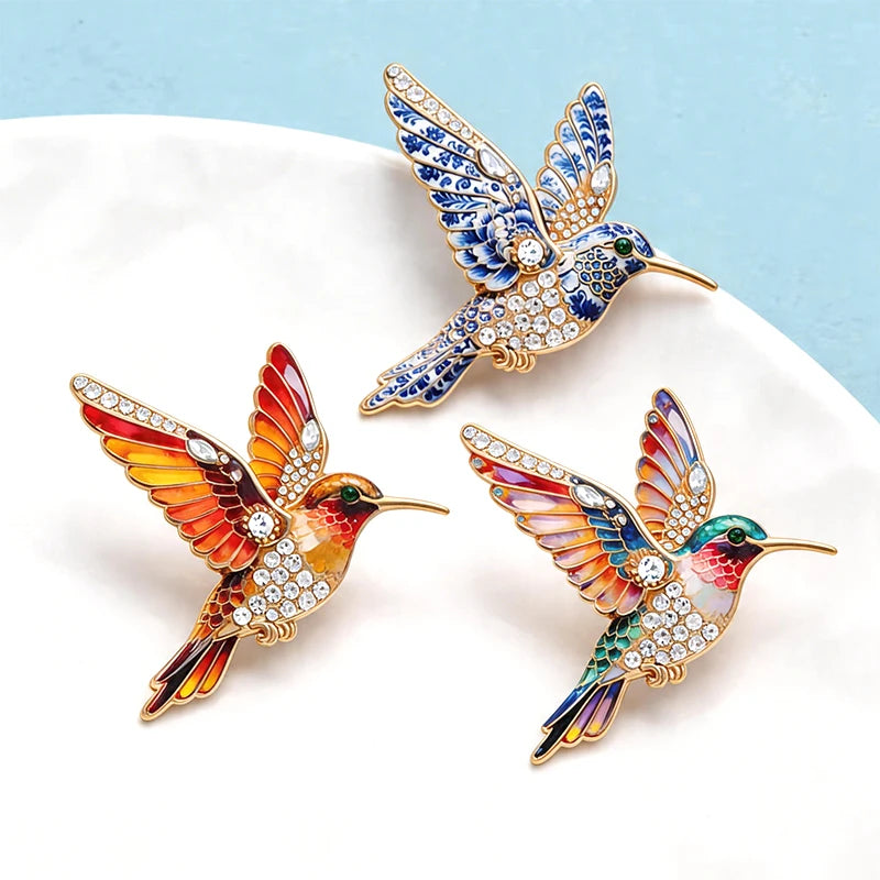 PENDRA Hummingbird Rhinestone Bird Brooch