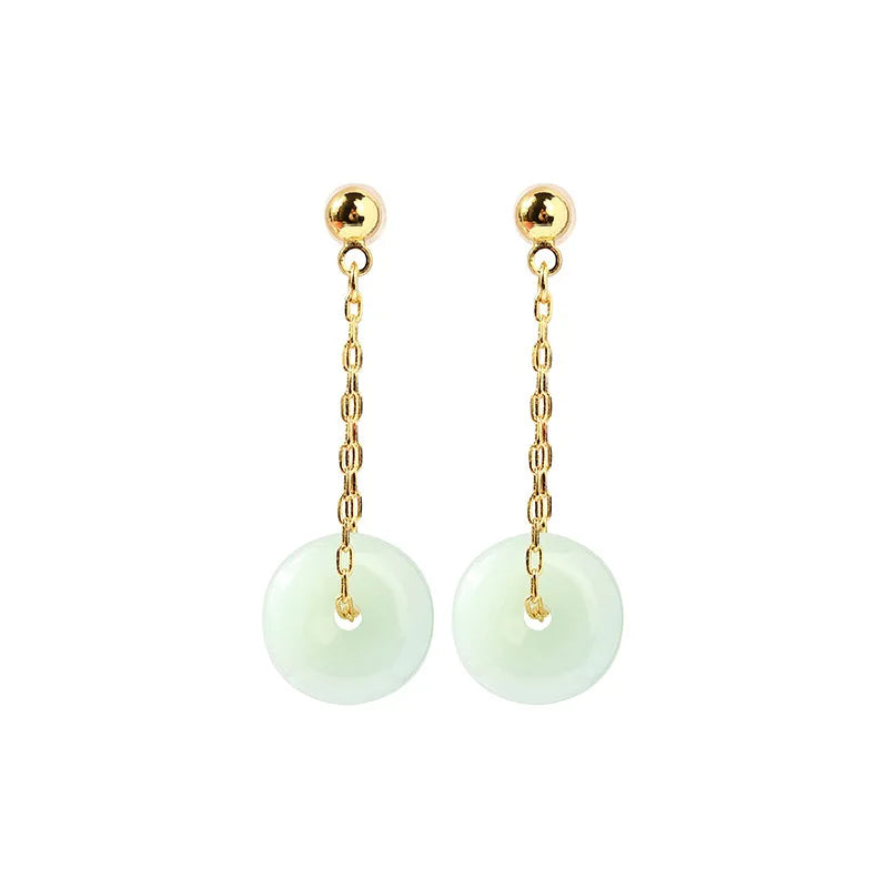 VENTFILLE 925 Silver Gold Color Hetian Jade Earrings for Women Girls Festival Gift Green Round Jewelry Dropshipping Wholesale