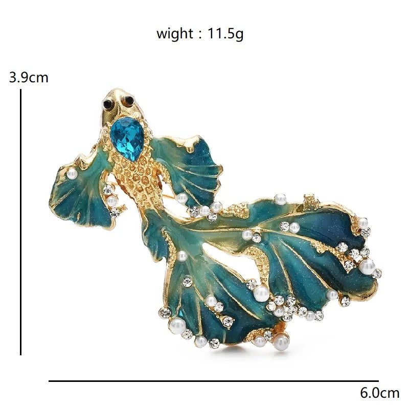 PENDRA Goldfin 3-Color Enamel Long-Tail Goldfish Brooch