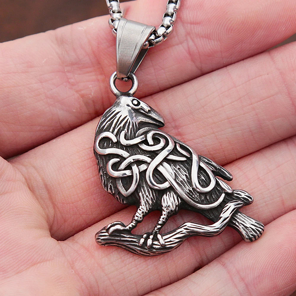 PENDRA Ravenodin Stainless Steel Viking Crow Pendant Necklace