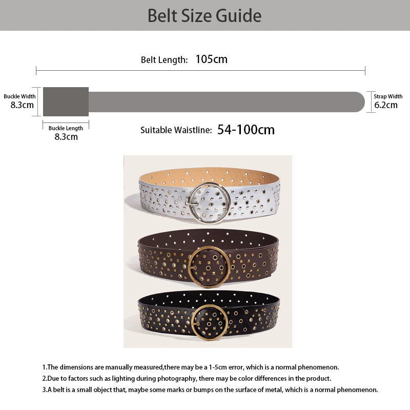 Vintage PU Leather Rivet Pin Buckle Belt Women Western Cowgirl Punk Wide Waistband for Dress Skirts Jeans Clothes Accessories