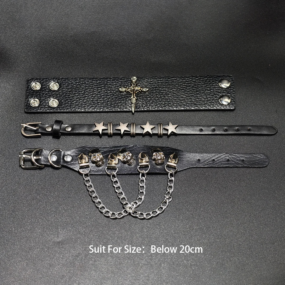 Punk Bracelet for Men Women Set Pu Leather Skull Star Gothic Black Wristband with Metal Spike Studded- Spike Rivets Bangle