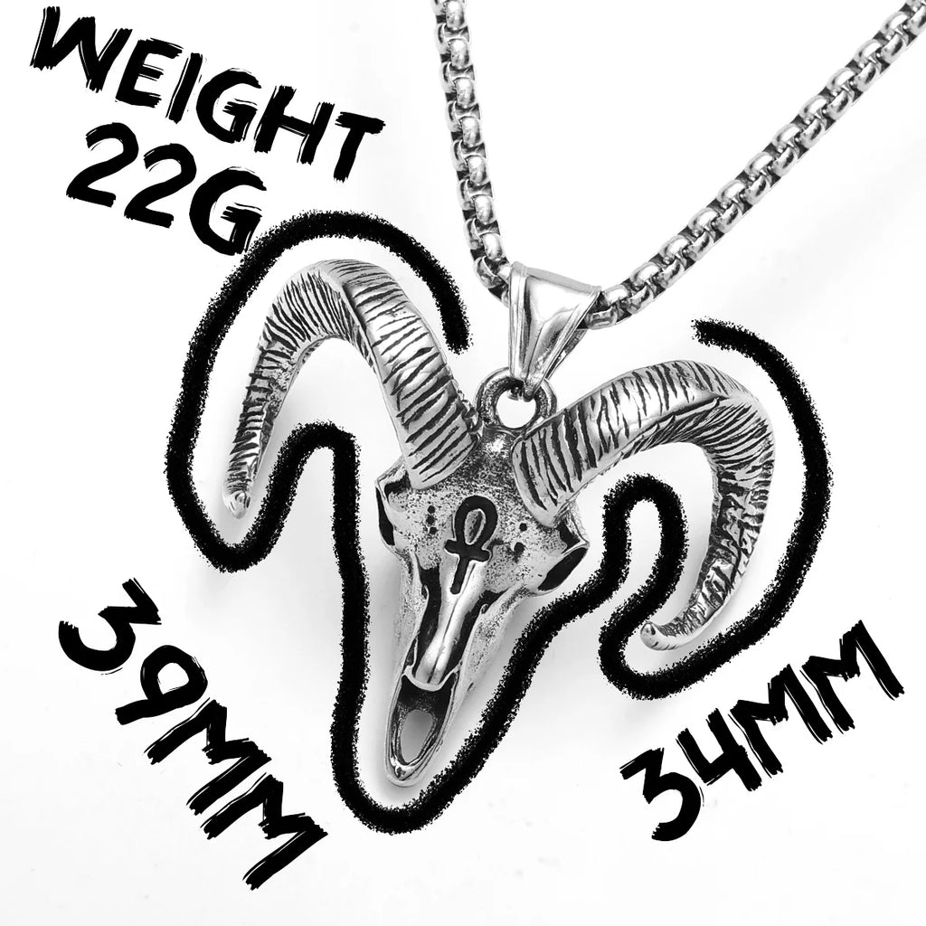 Goat Skull Men's Stainless Steel Pendant Necklace Gothic Egyptian Cross Symbol Occult Jewelry Punk Biker Animal Sweetwear Gift