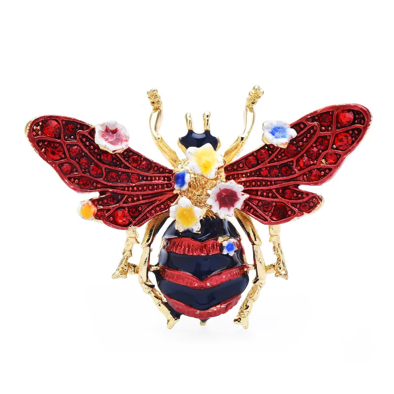 PENDRA Bloom Enamel Flower Bee Brooch