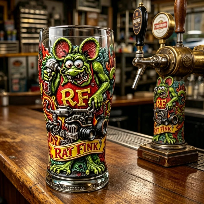Rat Fink Beer Glass Cup Punk Rock Hot Rod Style Bar Party Drinkware Collection Ornaments