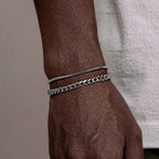 Hiphop 2pcs Stacked Chan Bracelets for Men Boys,Stainless Steel Cuban Chain Wristband,18/21/23CM