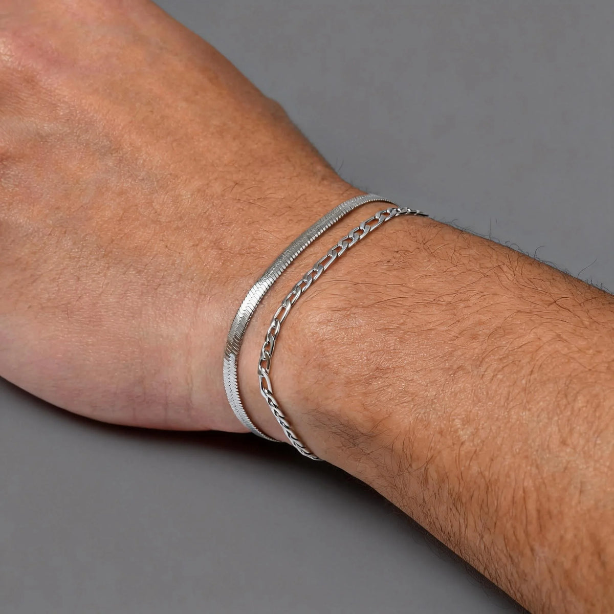 2pcs Men's Chain Bracelets,Silver Color Stainless Steel Rope Twisted Adjustable Chain Wristband,Simple Jewelry Gift for Dad Him
