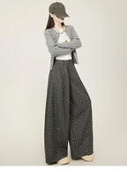 Lazy style floral print woolen suit pants women in winter new loose and versatile casual curved knife wide leg pants