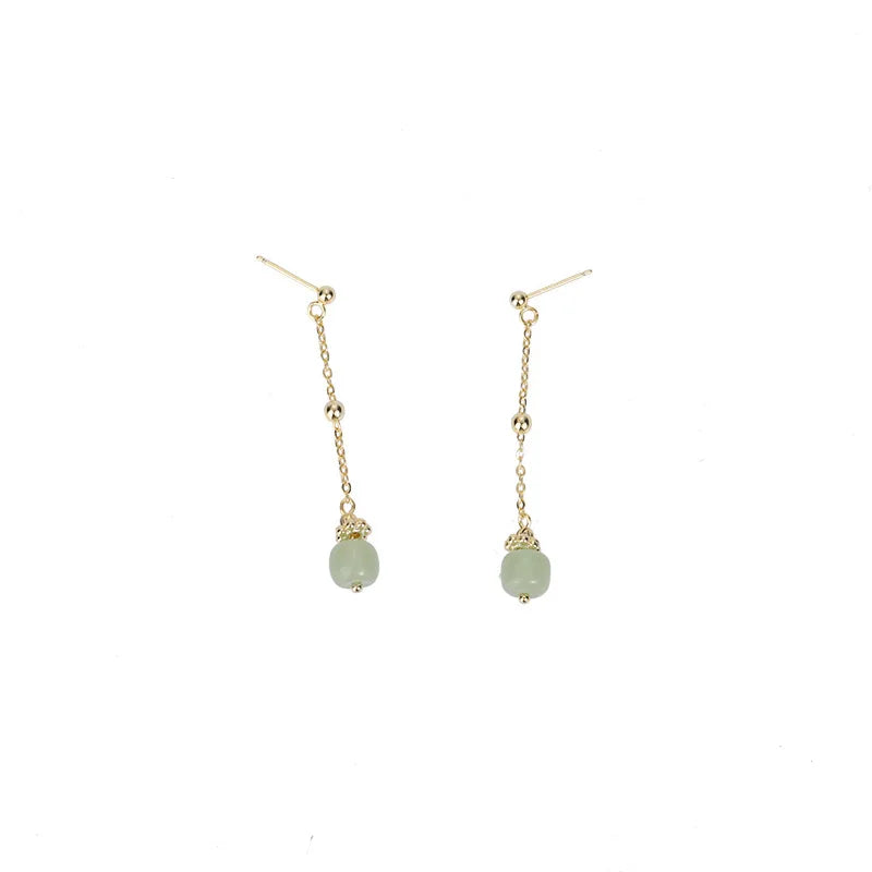 Ventfille 925 Sterling Silver Bead Hotan Jade Earring for Women Girl Gift Tassels Vintage Ethnic Jewelry Dropshipping