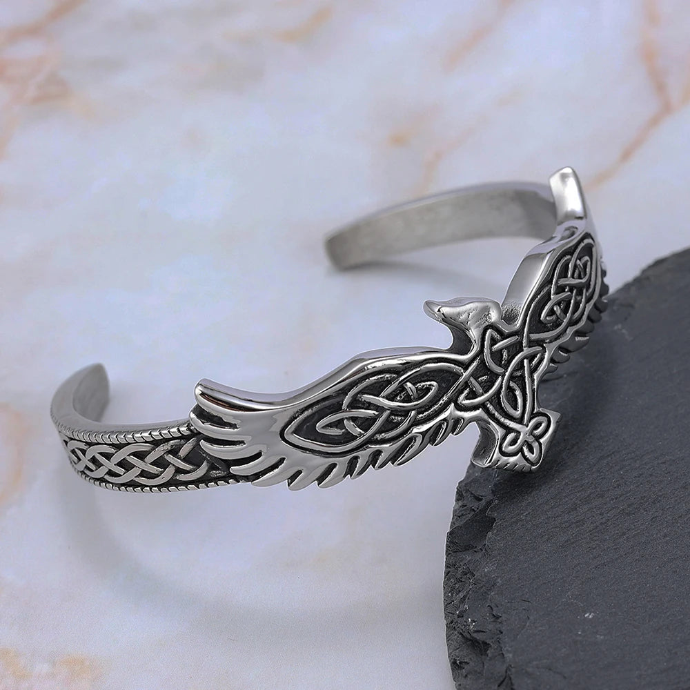PENDRA Raven Rune Stainless Steel Viking Bracelet