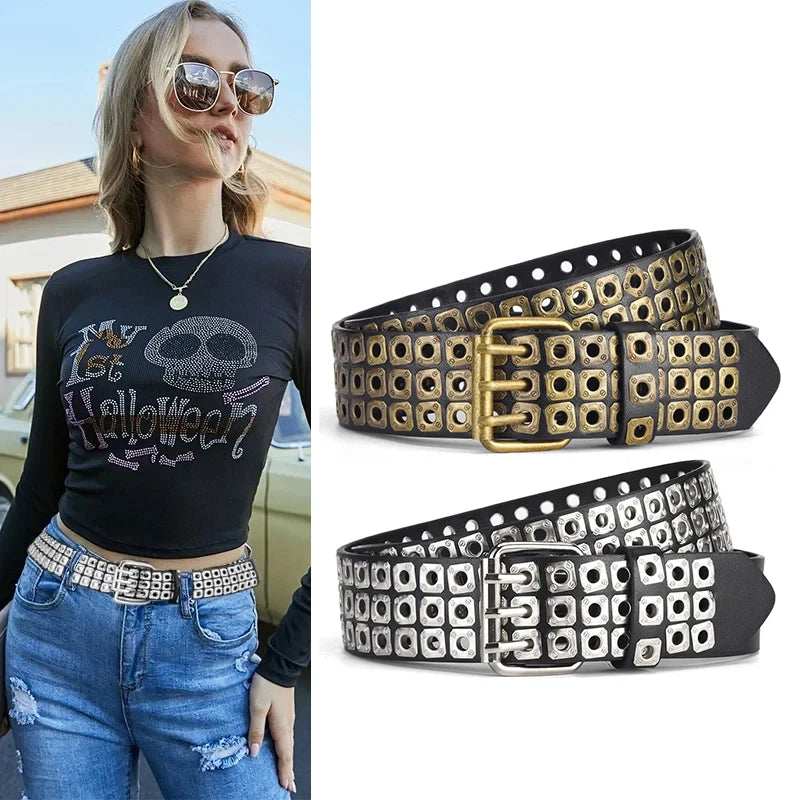 PENDRA Noraene Rivet Studded Designer Hollow Belt