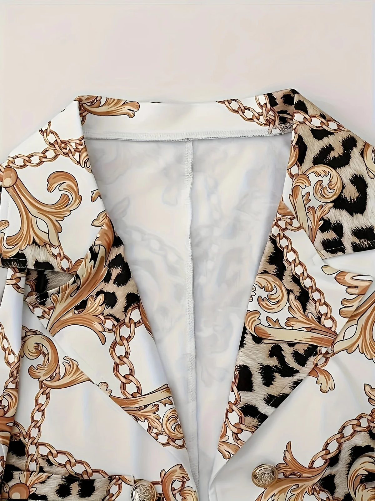 Chain printed leopard print casual two-piece set, double breasted lapel long sleeved suit jacket and high waisted casual pants,autumn women's clothing
