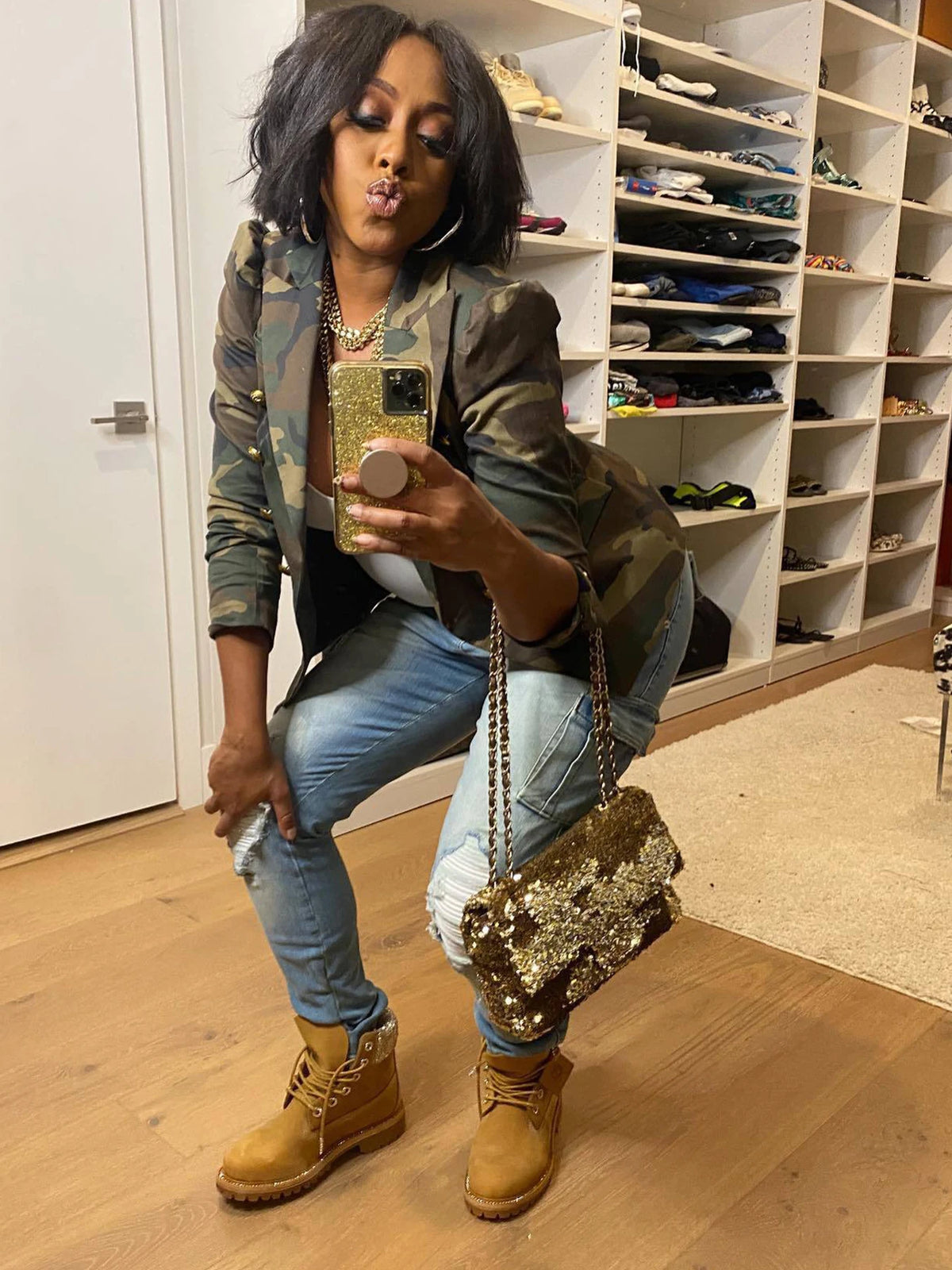 Camouflage Printed Double Breasted Jacket, Casual Long Sleeved Lapel Open Top, Suitable For Spring And Autumn, Women's Clothing