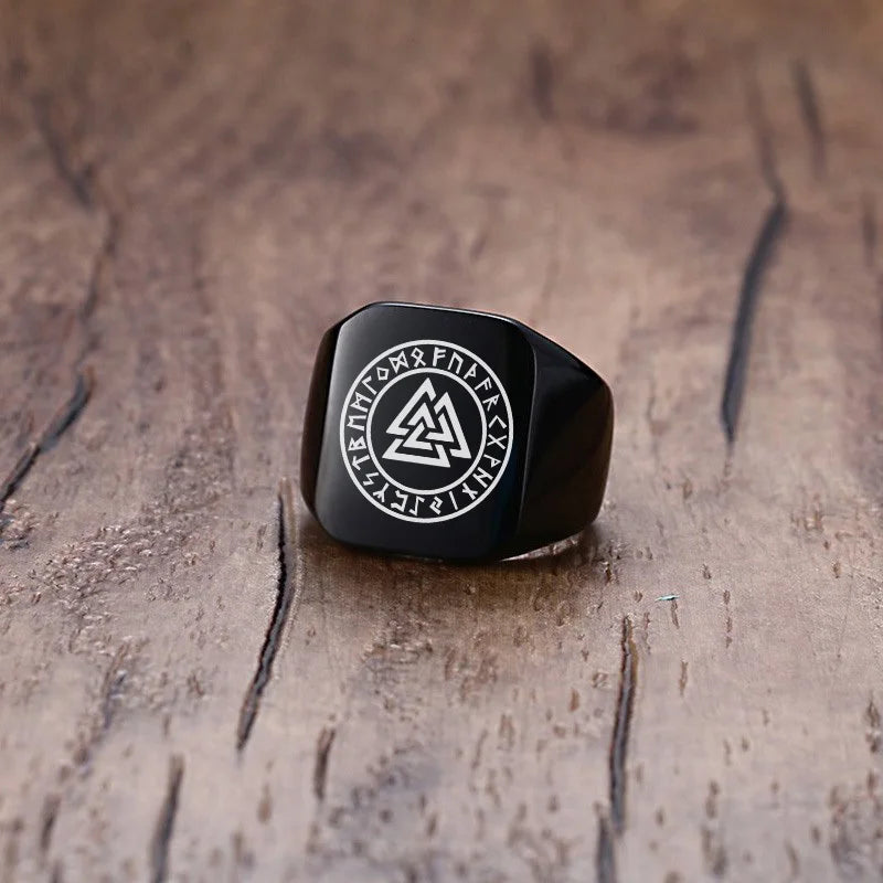 Men Viking Vegvisir Pirate Signet Ring, Free Custom Personalized Stainless Steel Finger Bands Ring for Boys, Amulet Jewelry Gift