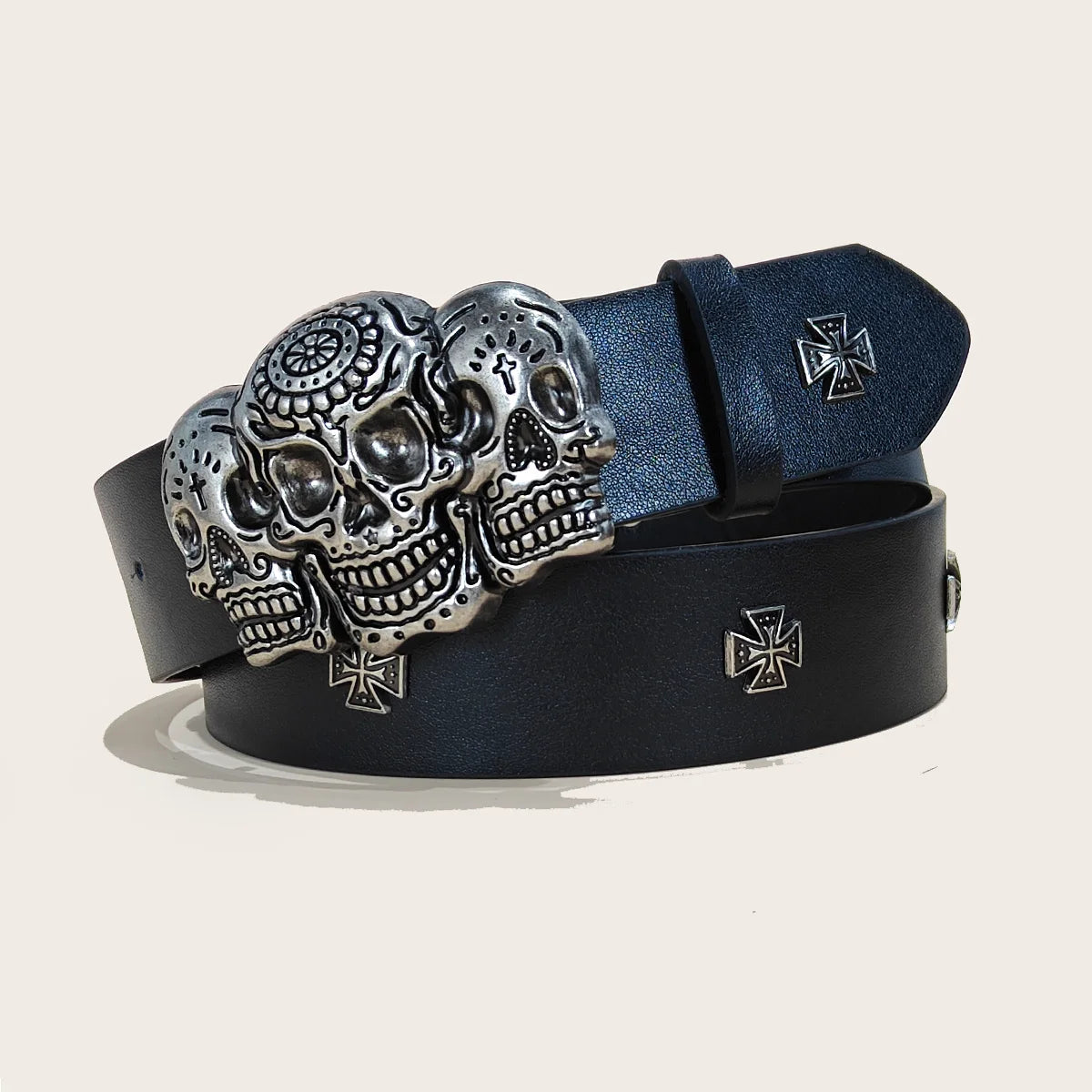 Retro Men's Belt Bohemian Style-Chic Black PU Leather Belt Fashion Skull Rivet Belt Punk Rock Y2K Style For Men Women Jeans Belt