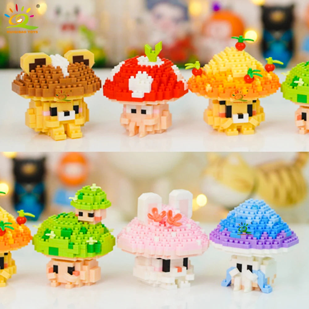 PENDRA Cartoon Mushroom Micro Building Set