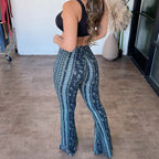 Vintage Boho Spring Floral Print Casual Pants Fashion new high elasticity tight fitting micro flared Yoga Joggers pants