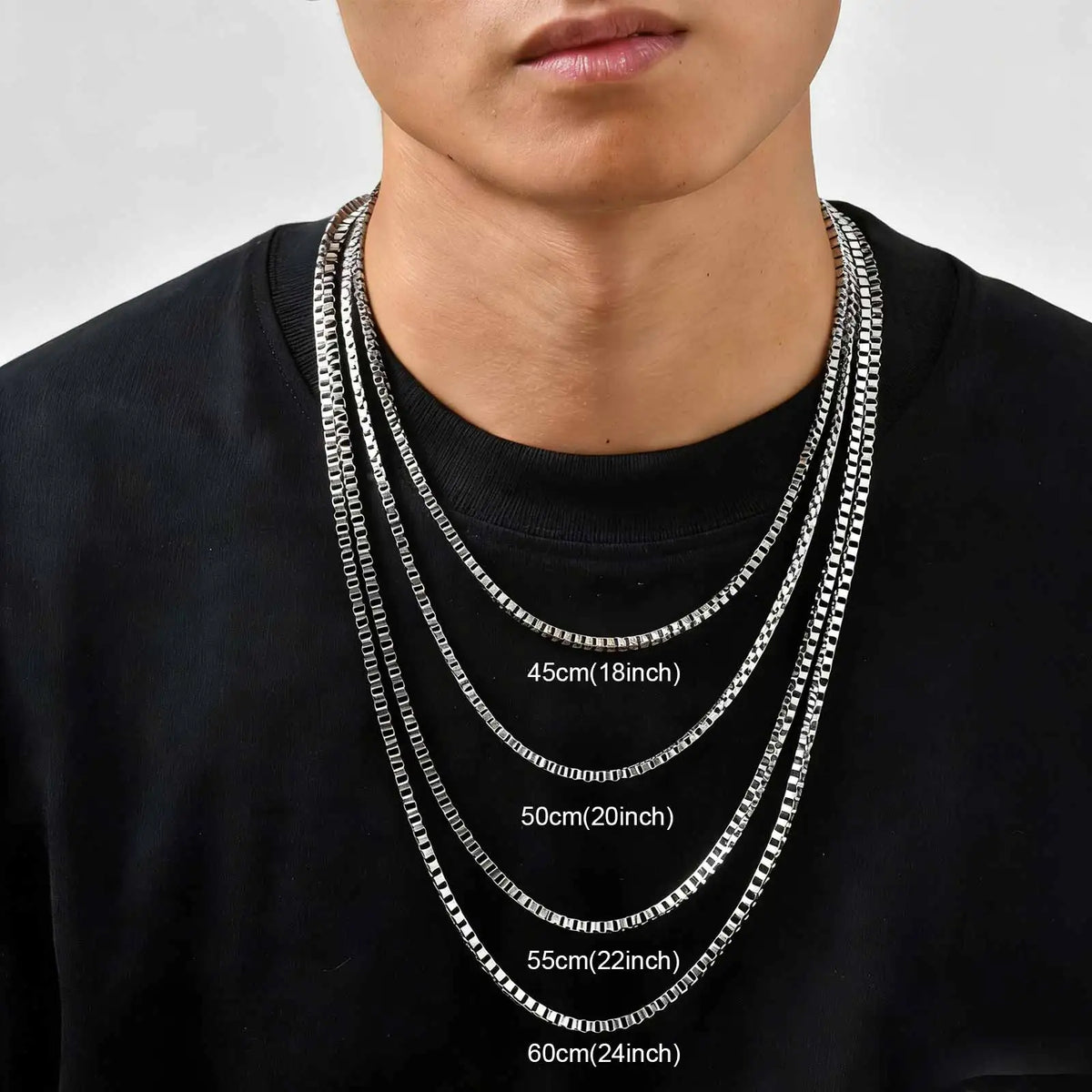 1/2/3mm Box Chain Necklaces for Men Women,Delicate Square Stainless Steel Chains Links Collars,Jewelry Gift 18To24 Inch