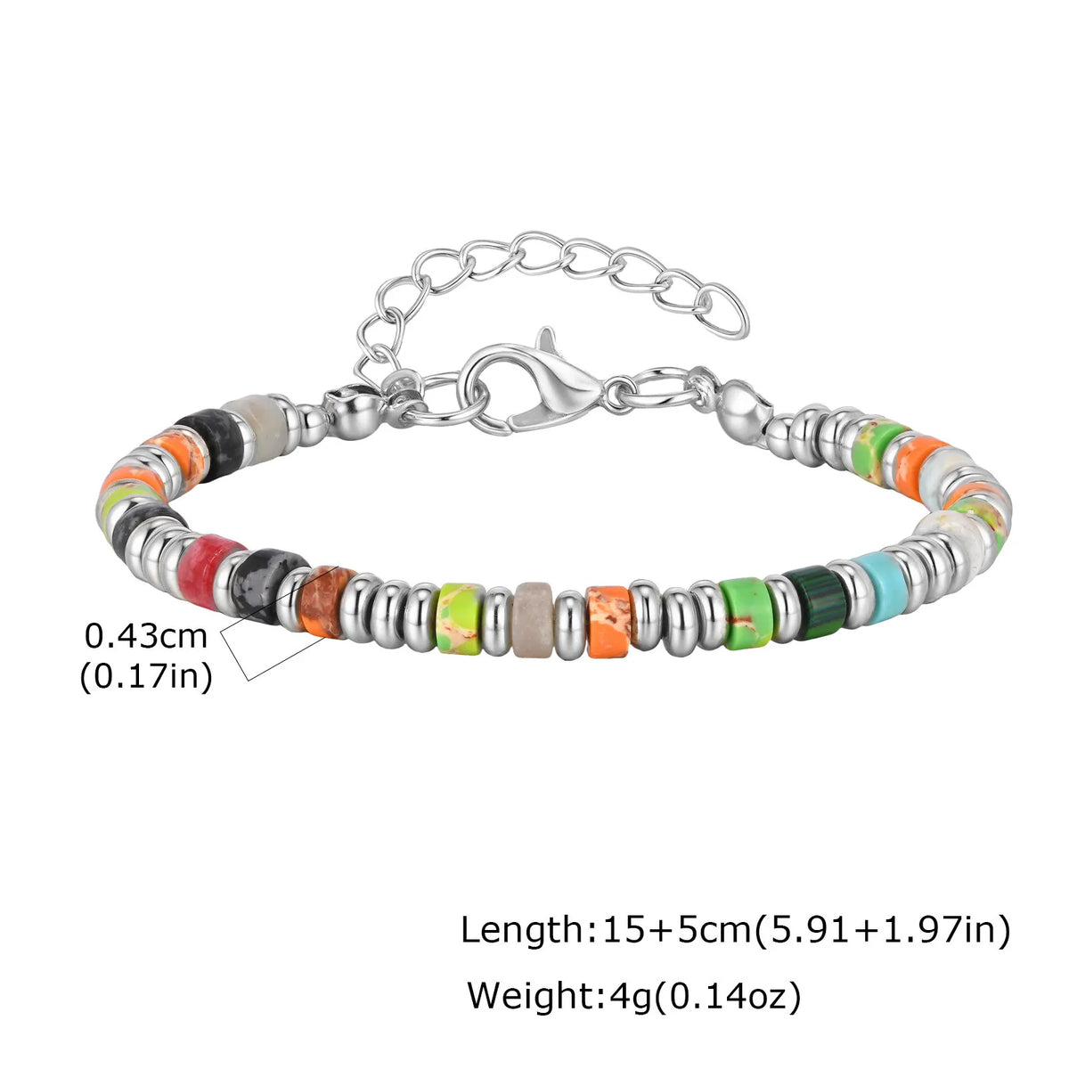 Men's Crystal Wheel Beads Bracelet,4mm Natural Stone Metal Wheel Beaded Bracelet,Adjustable Wristband Gift