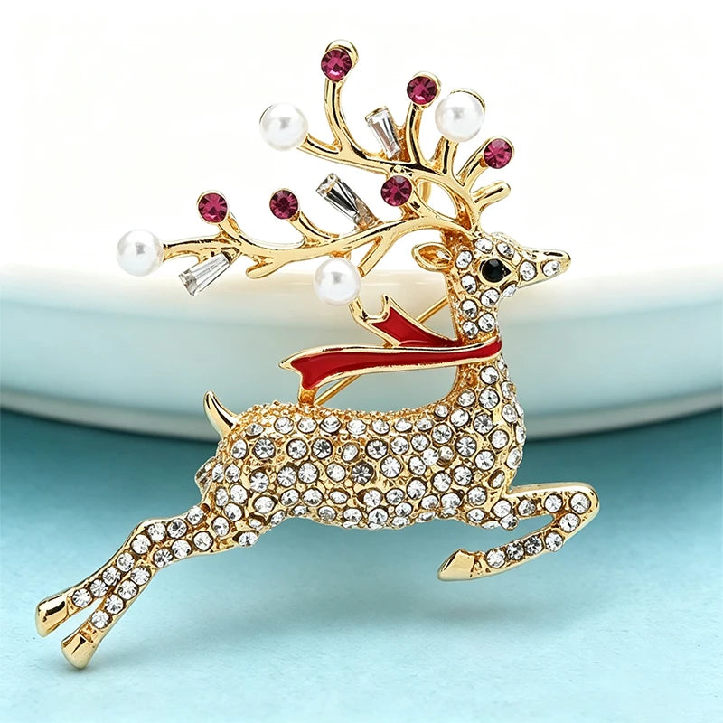 PENDRA Running Deer Simulated Pearl Brooch