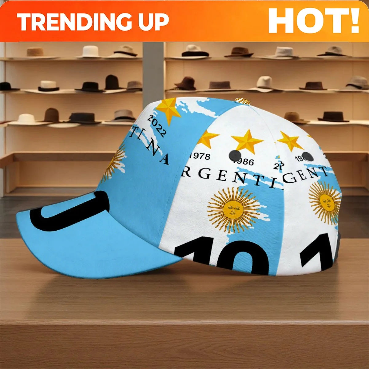 1pc with Argentina Football Fanatic Retro Sporty Style Slight Stretch Leisure Comfort. Print Adjustable Snapback Cap Durable Hea