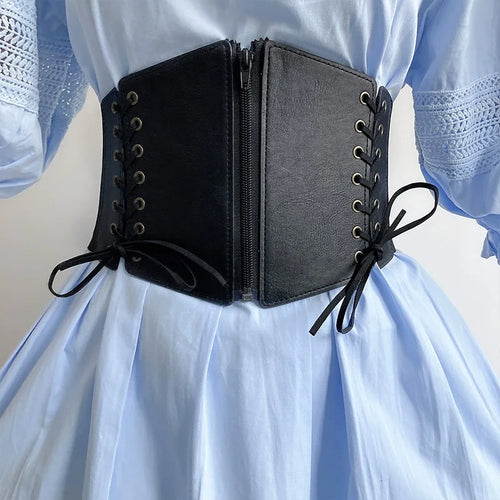 Lace Up Front Corset Belt For Women Punk Wide Belt Female Slimming Body Elastic Bustier Waistband Hip Hop Gothic Dress Girdle
