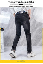 Original Brand Men's Clothing Autumn and Winter New Trend Letter Embroidered Jeans Men's Slim Fashion Korean Elastic Trousers