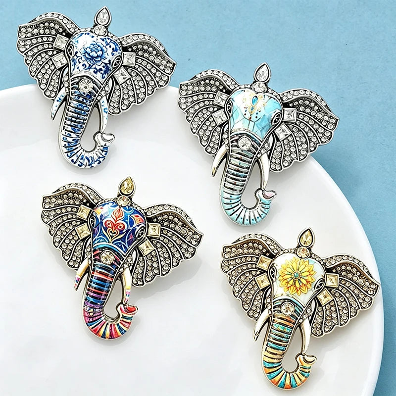 PENDRA Regal Elephant Rhinestone Brooch