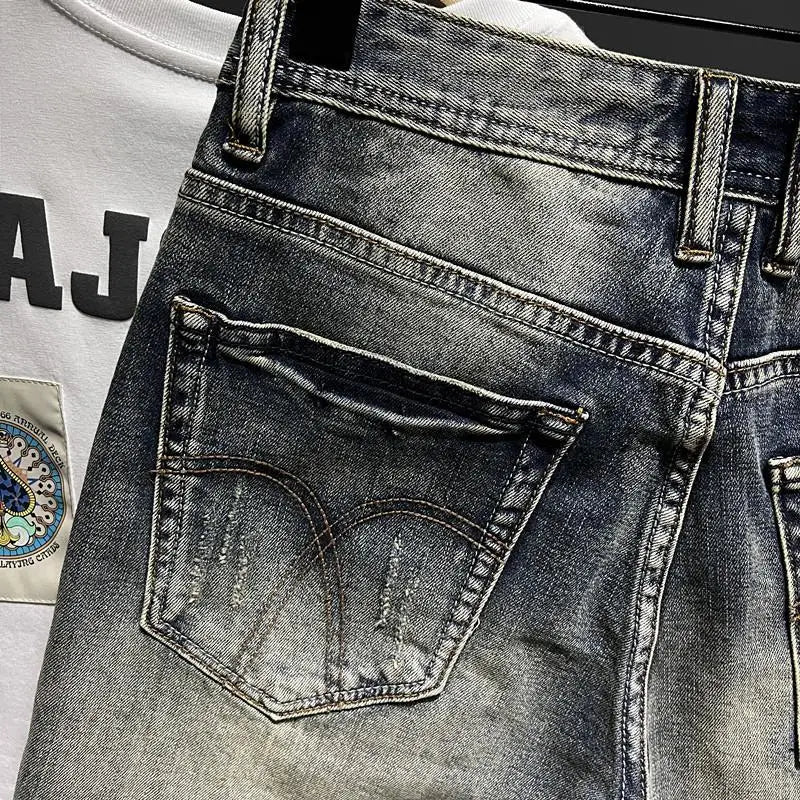 Harajuku Fashion Luxury Clothing Men's Knee-length Shorts Summer Denim Casual Jeans Vintage Washed  High-end Streetwear Shorts