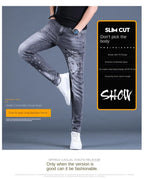 PENDRA Denim Cotton Printed Trousers