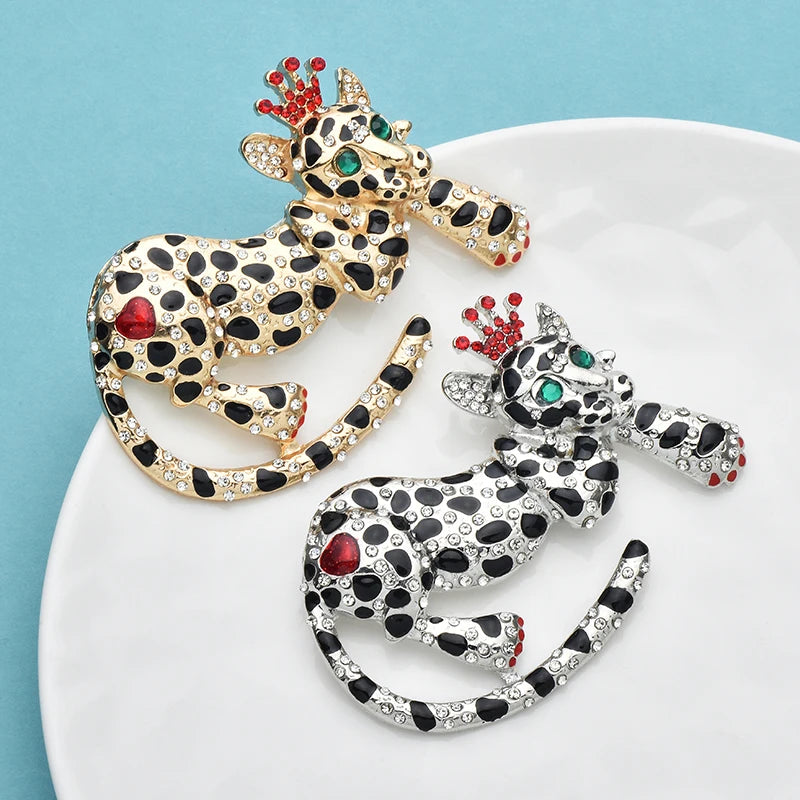 Wuli&baby Wear Crown Leopard Brooches 2-color Enamel Beautiful Animal Brooch For Women's Clothes Coat Pins Gifts