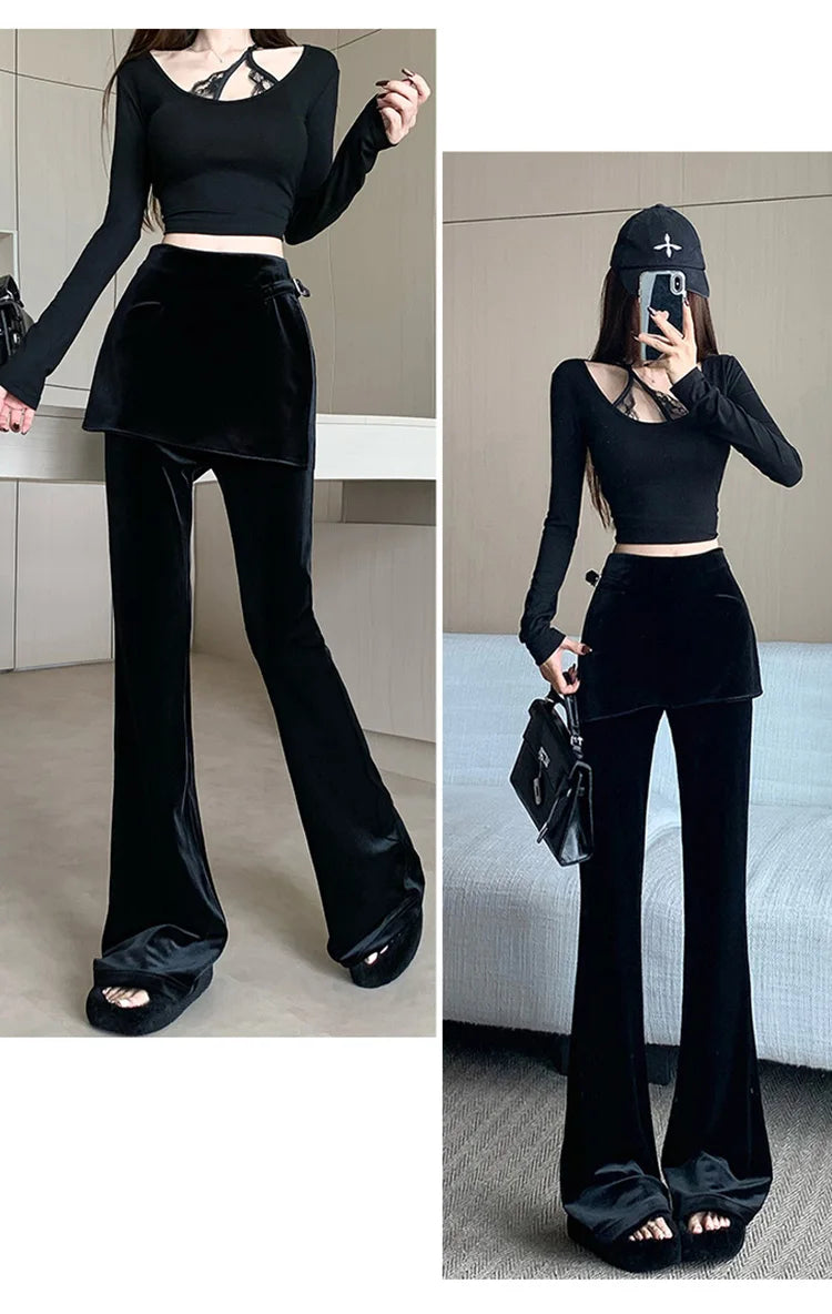 PENDRA Black Velvet Micro Pants