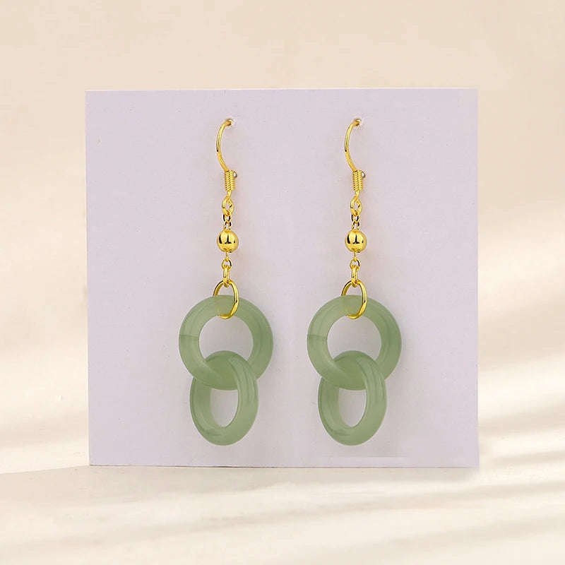 VENTFILLE 925 Silver Gold Color Hetian Jade Earrings for Women Girls Festival Gift Green Round Jewelry Dropshipping Wholesale
