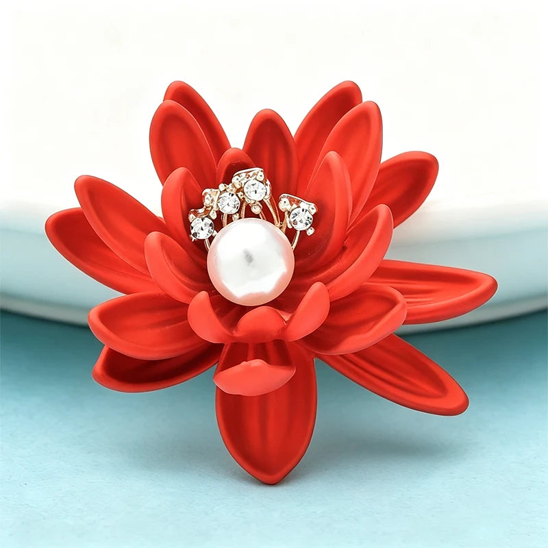 PENDRA Lotuselle Red Soft-Paint Lotus Flower Brooch