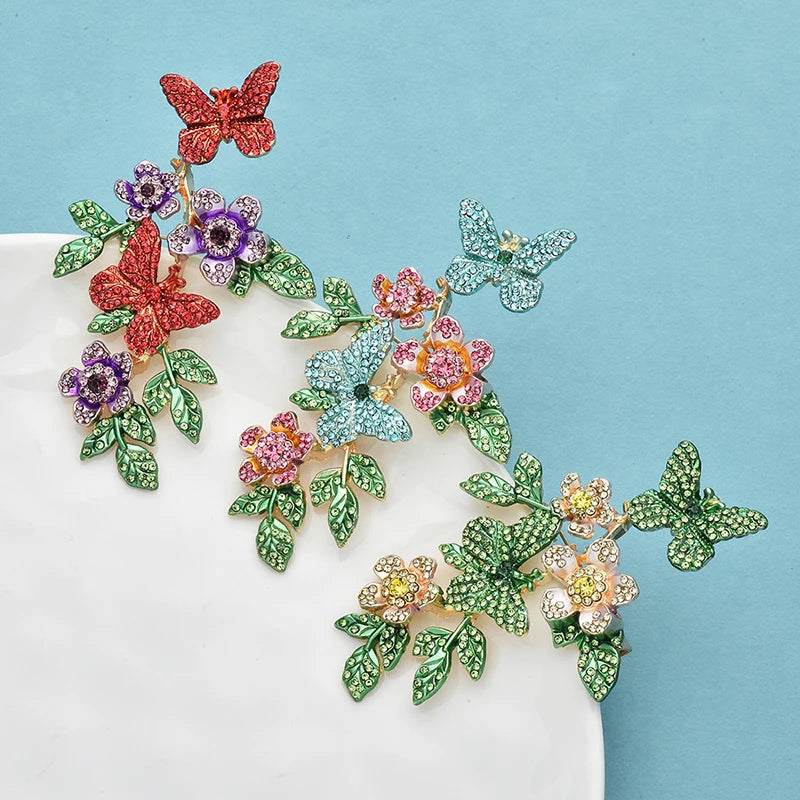 Wuli&baby Shining Butterflies Brooches 3-color Rhinestone Insects And Flowers Brooch For Women's Clothes Backpack Pins Gifts