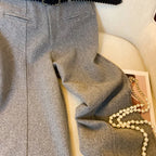 Old money style thick wide leg pants women autumn and winter Korean version solid color hanging feel straight leg pants