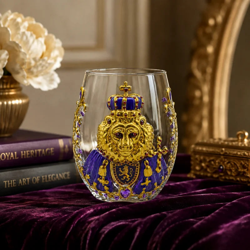 3D Crown Lion Drinking Glass Vintage Royal Style Whiskey Cup Creative Bar Tumbler for Home Party Gift Collection