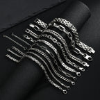 Punk Silver Color Men's Chain Bracelets,Hip Hop Stainless Steel Braided Link Wristband,Classic Metal Jewelry Gift for Him Dad