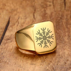 Men Viking Vegvisir Pirate Signet Ring, Free Custom Personalized Stainless Steel Finger Bands Ring for Boys, Amulet Jewelry Gift