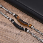 Mprainbow Mens Natural Stone Bracelets, Waterproof Stainless Steel Wheat Chain Wristband Gifts for Father Dad Birthday Christmas