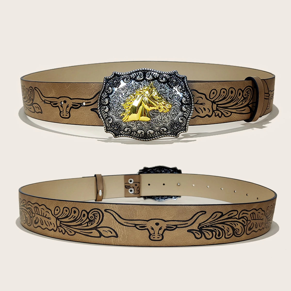 Western Cowboy PU Leather Belt For Men and Women Bull Decoration Waist Strap Punk Accessories Luxury Designer Jeans Belt