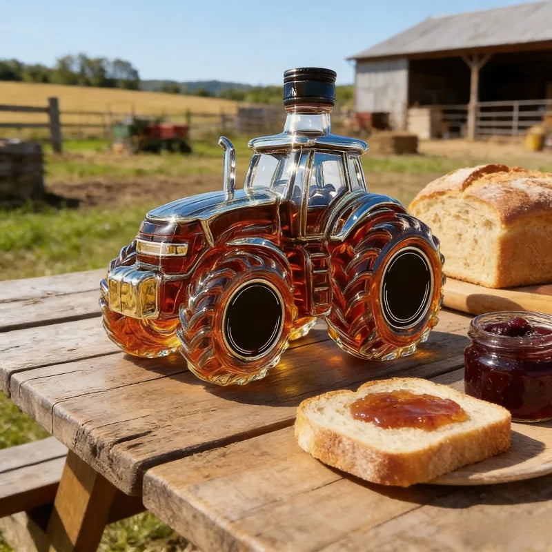 Liquor Decanter 300ml Tractor Design Drink Container Glass Whiskey Decanter Bottle for Brandy Bourbon Drinks Beverages Family