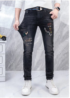 Original Brand Men's Clothing Autumn and Winter New Trend Letter Embroidered Jeans Men's Slim Fashion Korean Elastic Trousers